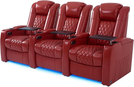 Home Theater Seating Row of 4 - Top Grain Leather Power Recliner