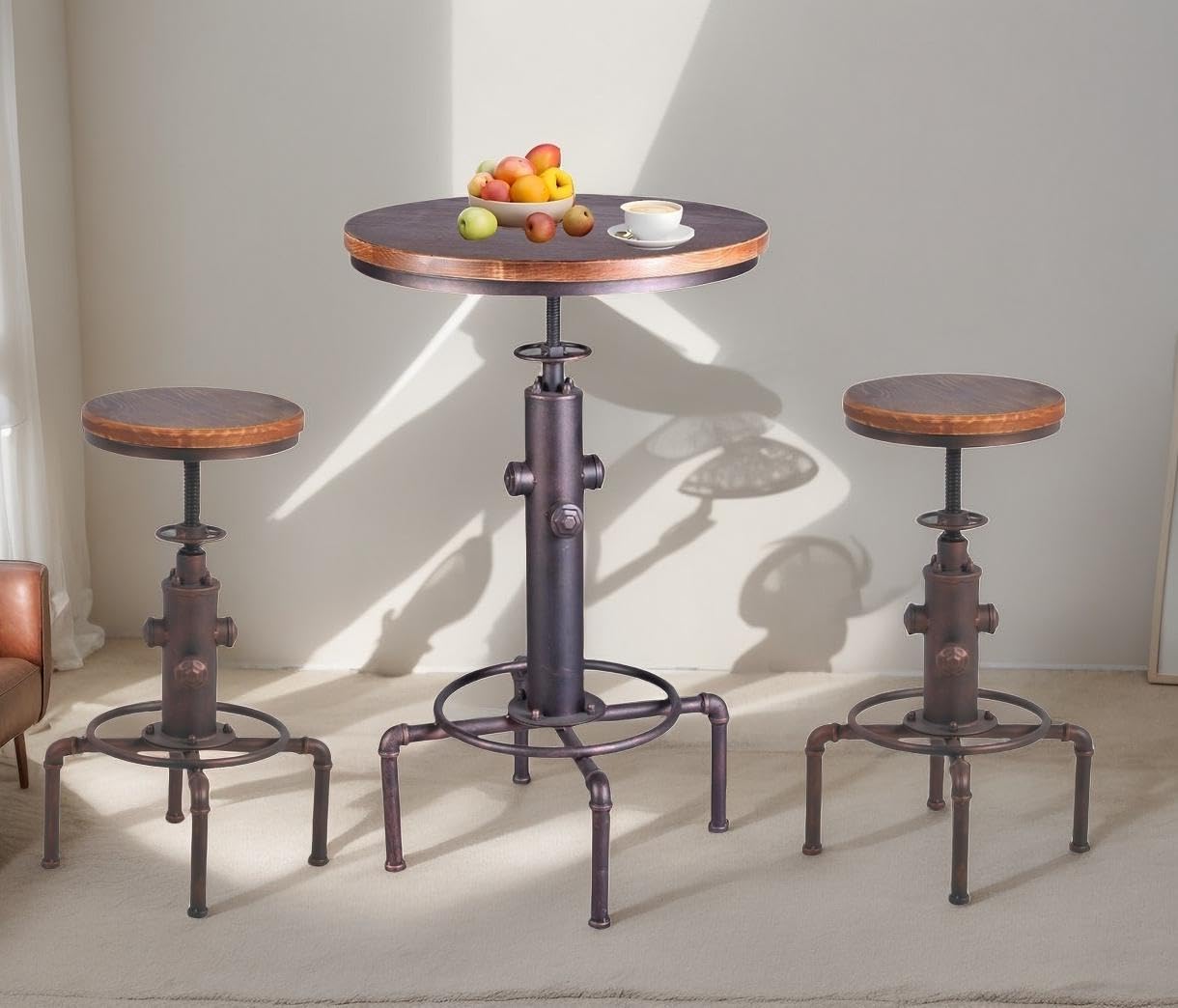 Industrial Pub Table Set with Adjustable Stools