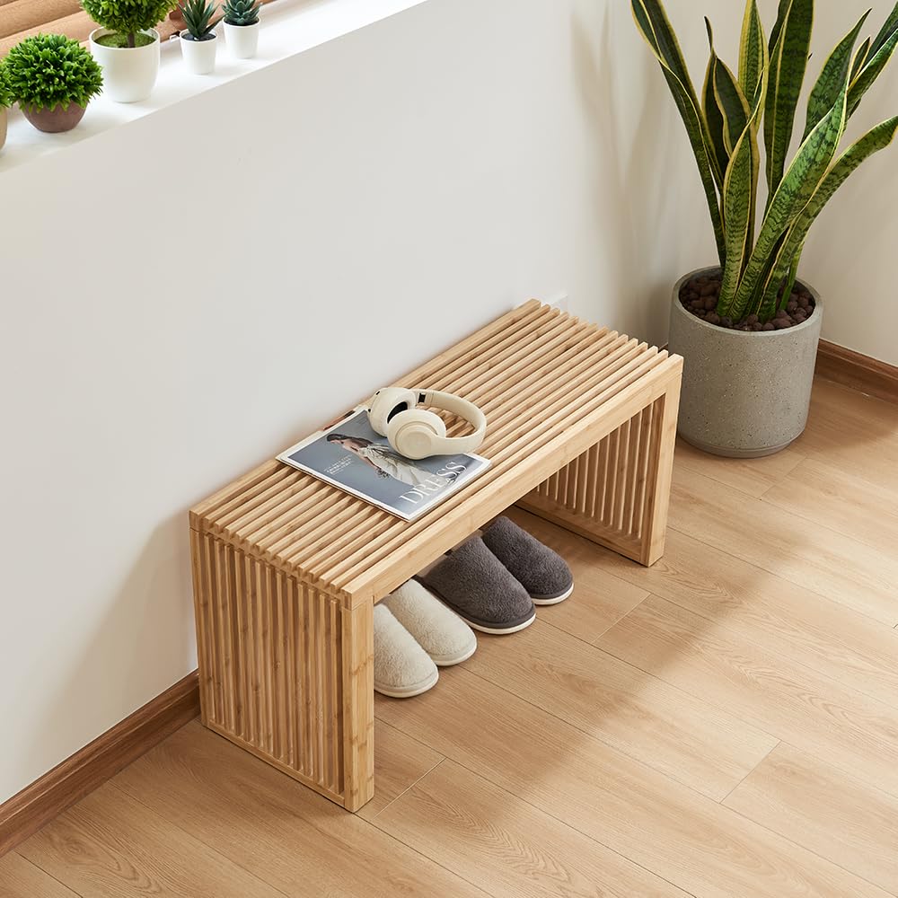 Wooden Slatted Bench Natural Finish