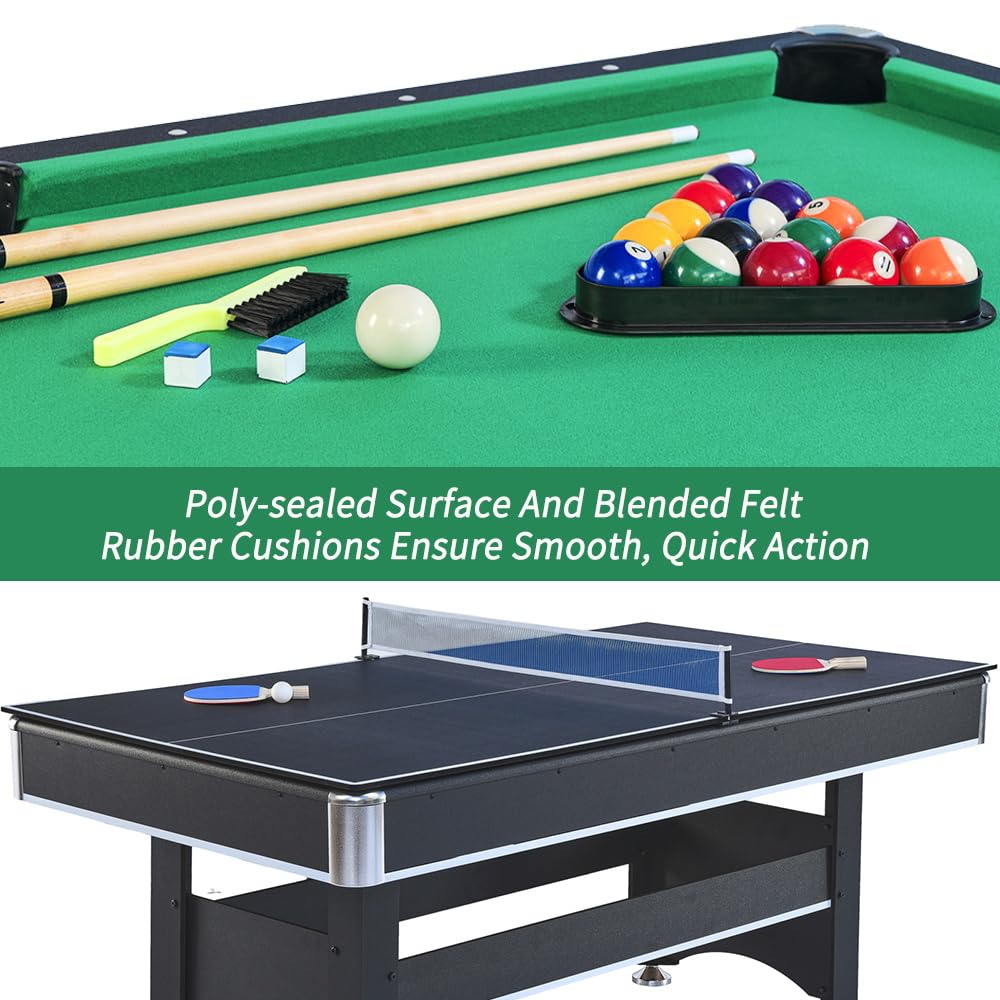 2-in-1 Pool and Table Tennis Game Table 6-Foot