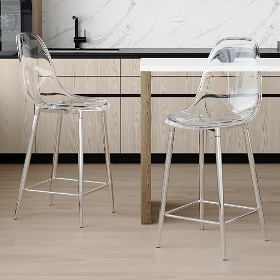 Acrylic Bar Stools Set of 4 with Metal Legs