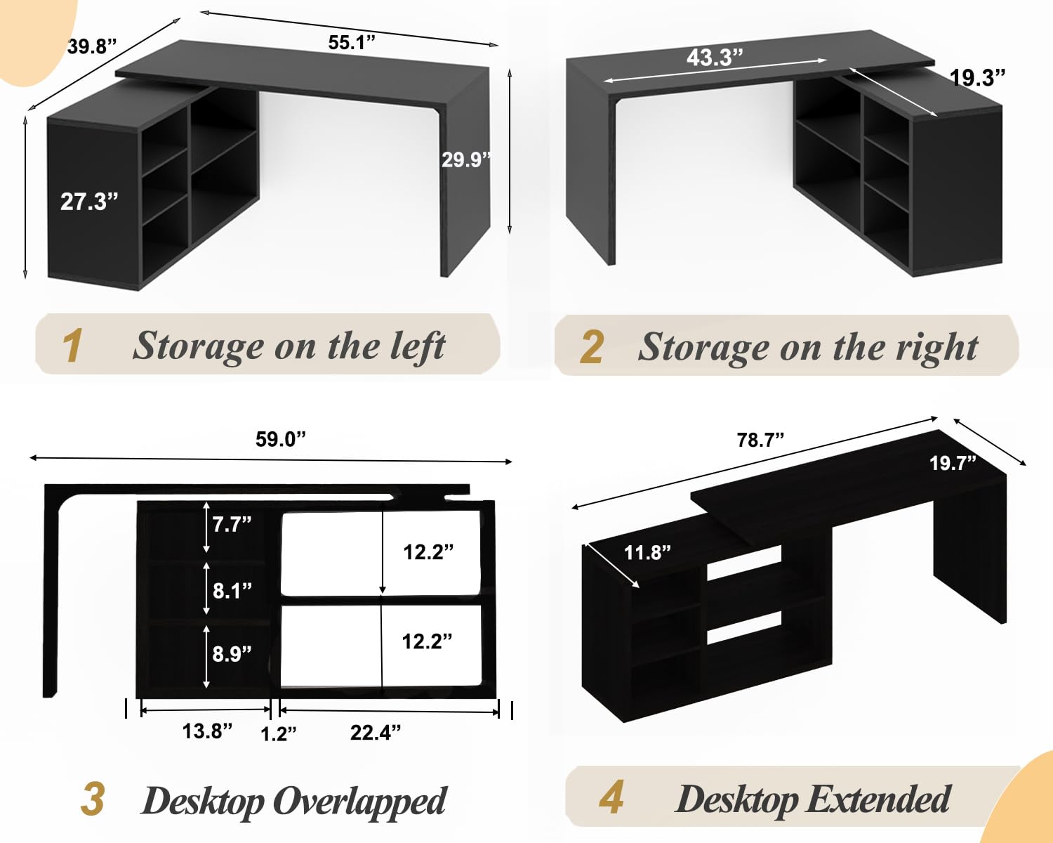 L-Shaped Corner Desk with Storage Shelves