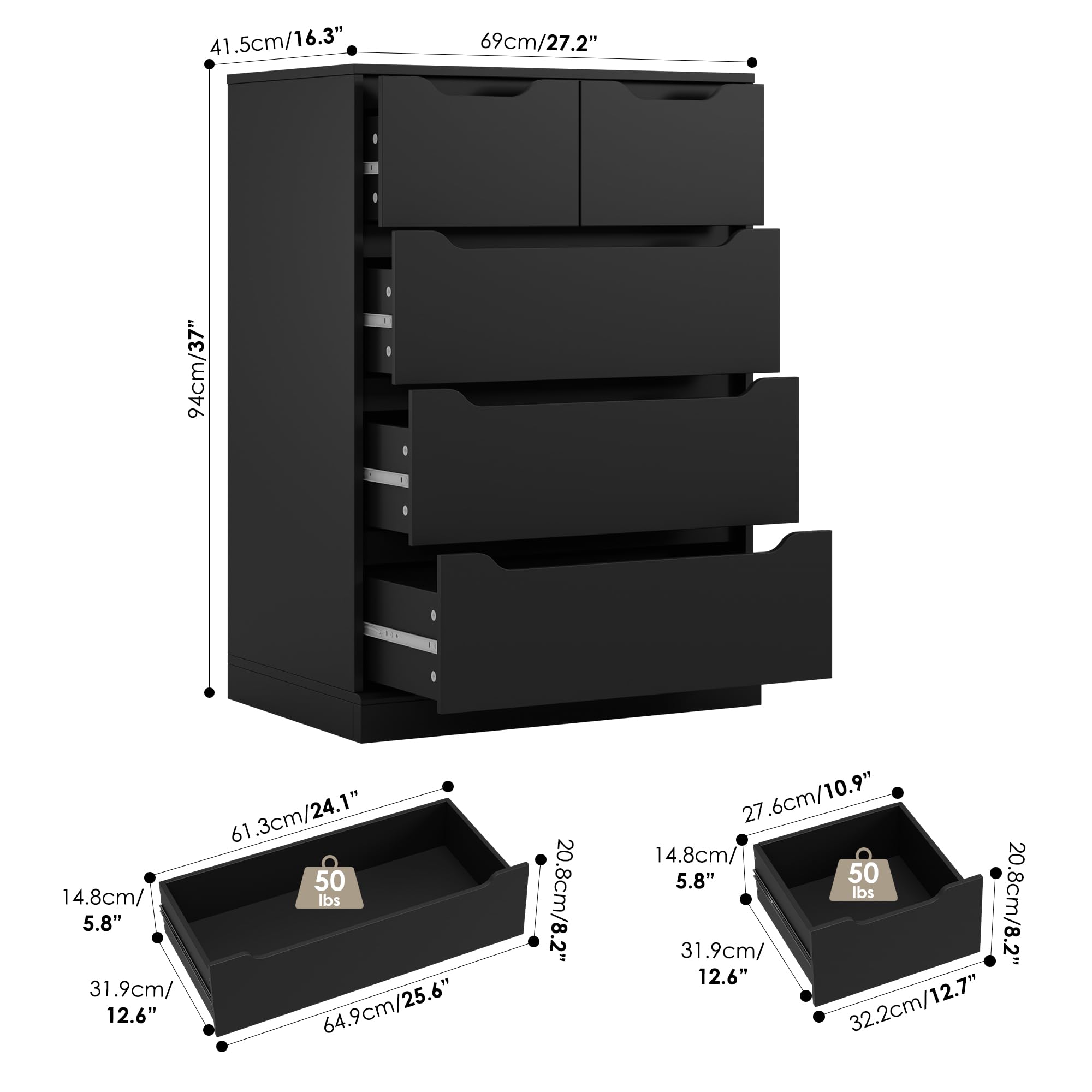 5 Drawer Dresser with Cut-Out Handles