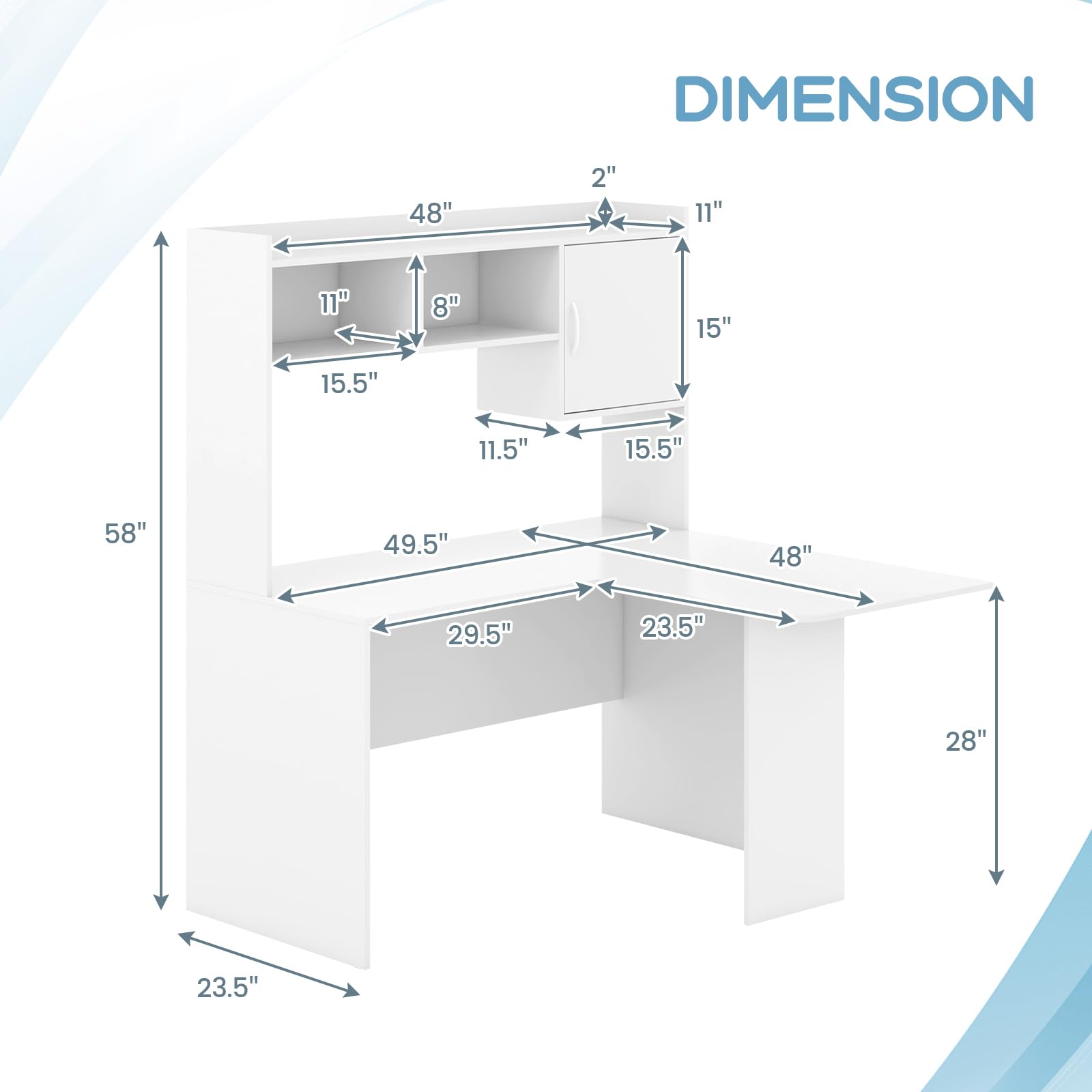 L-Shaped Desk with Storage Hutch and Cabinet