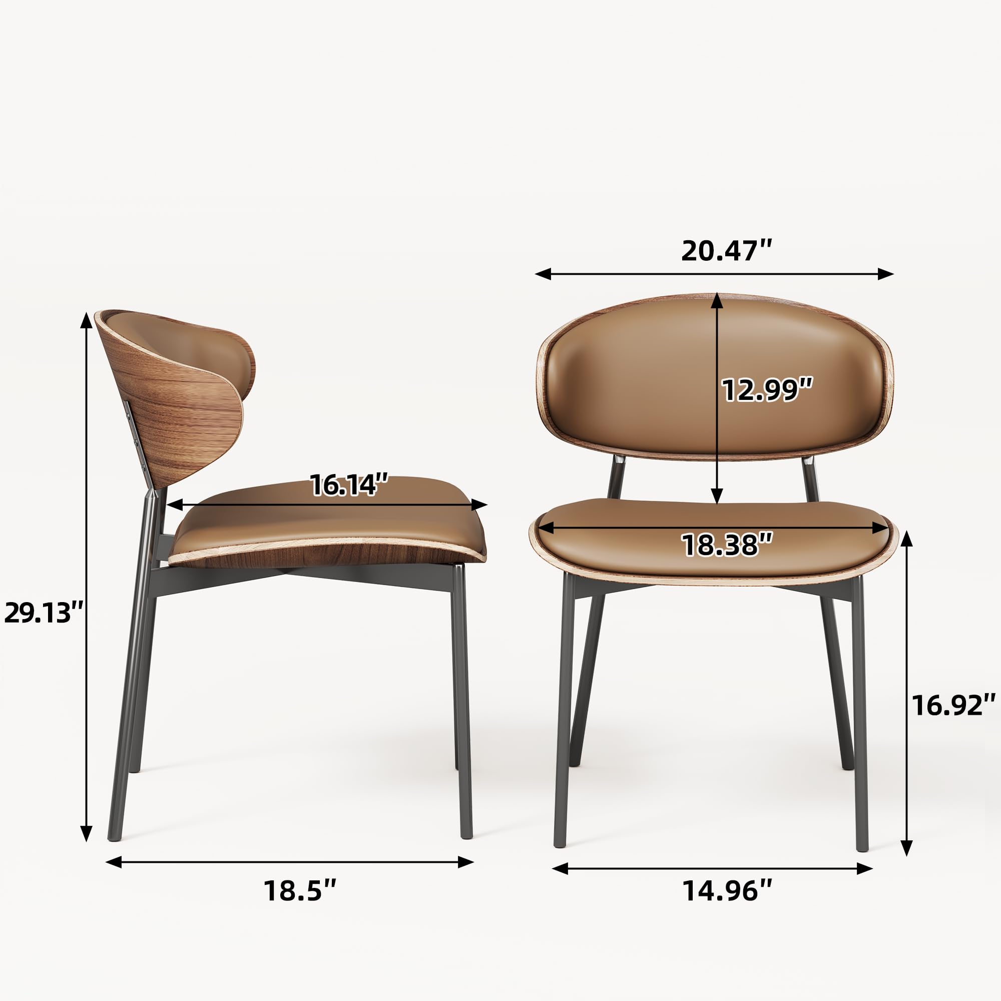Mid-Century Modern Faux Leather Dining Chairs - Set of 2