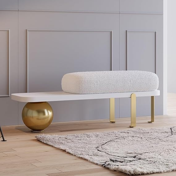 47.2" Modern Boucle Upholstered Bench with Metal Legs