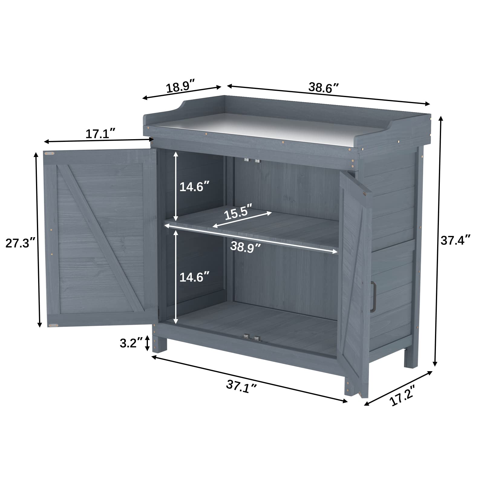Wooden Outdoor Storage Cabinet with Potting Bench