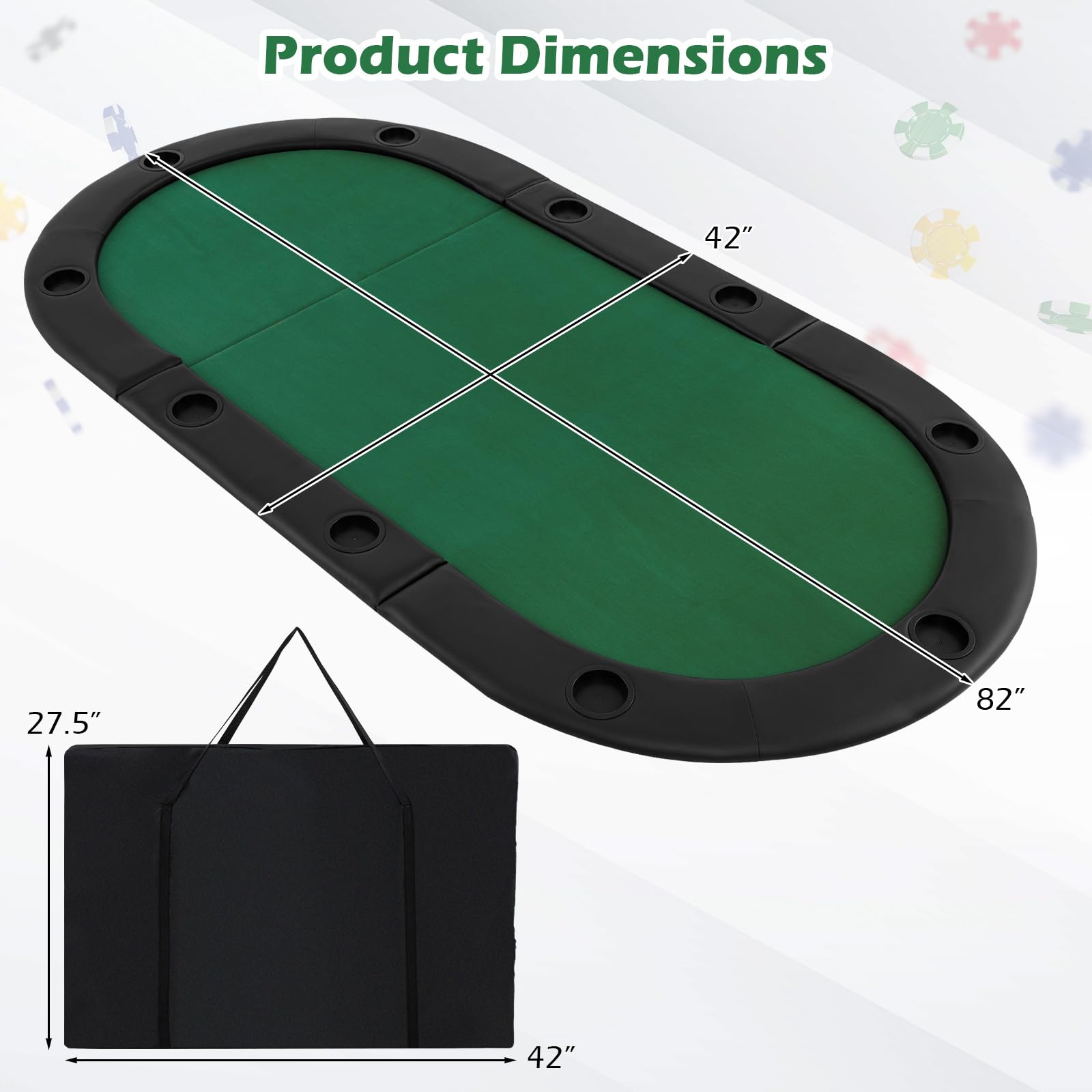 10-Player Oval Poker Table Top with Cup Holders