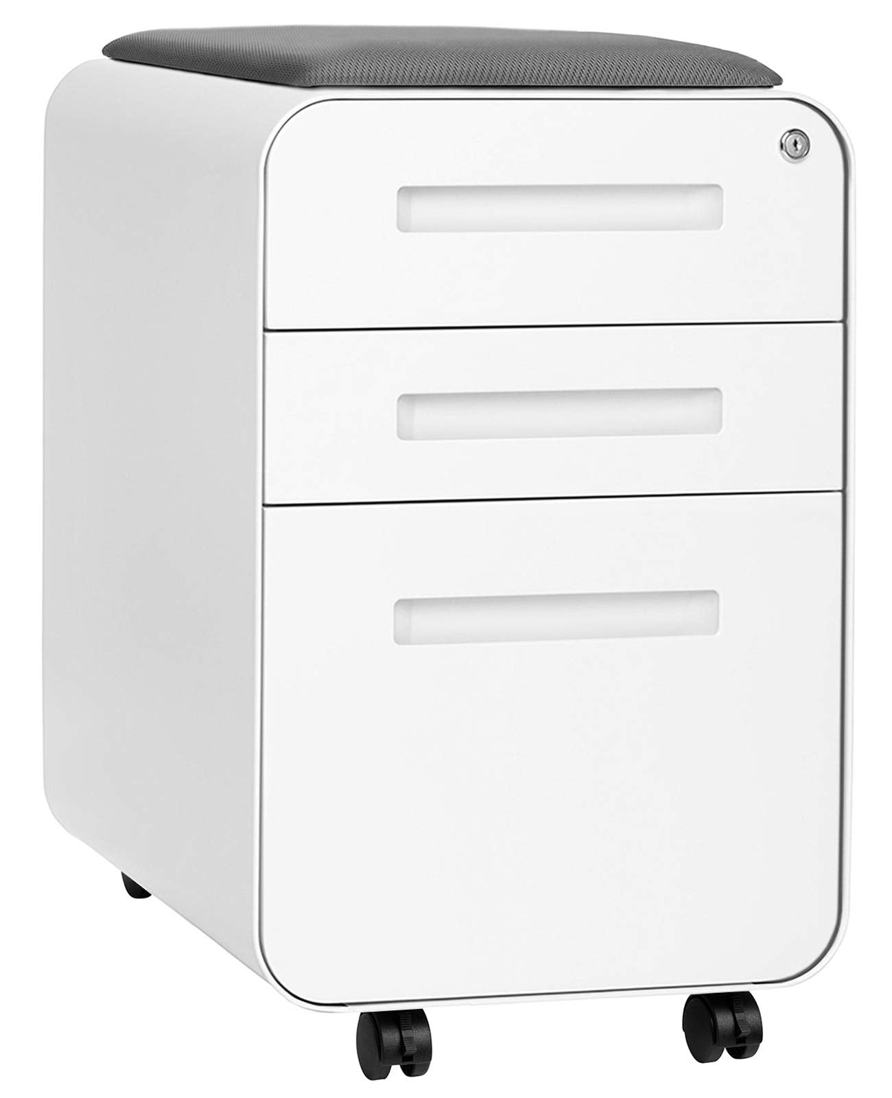 3-Drawer Mobile File Cabinet with Cushioned Seat