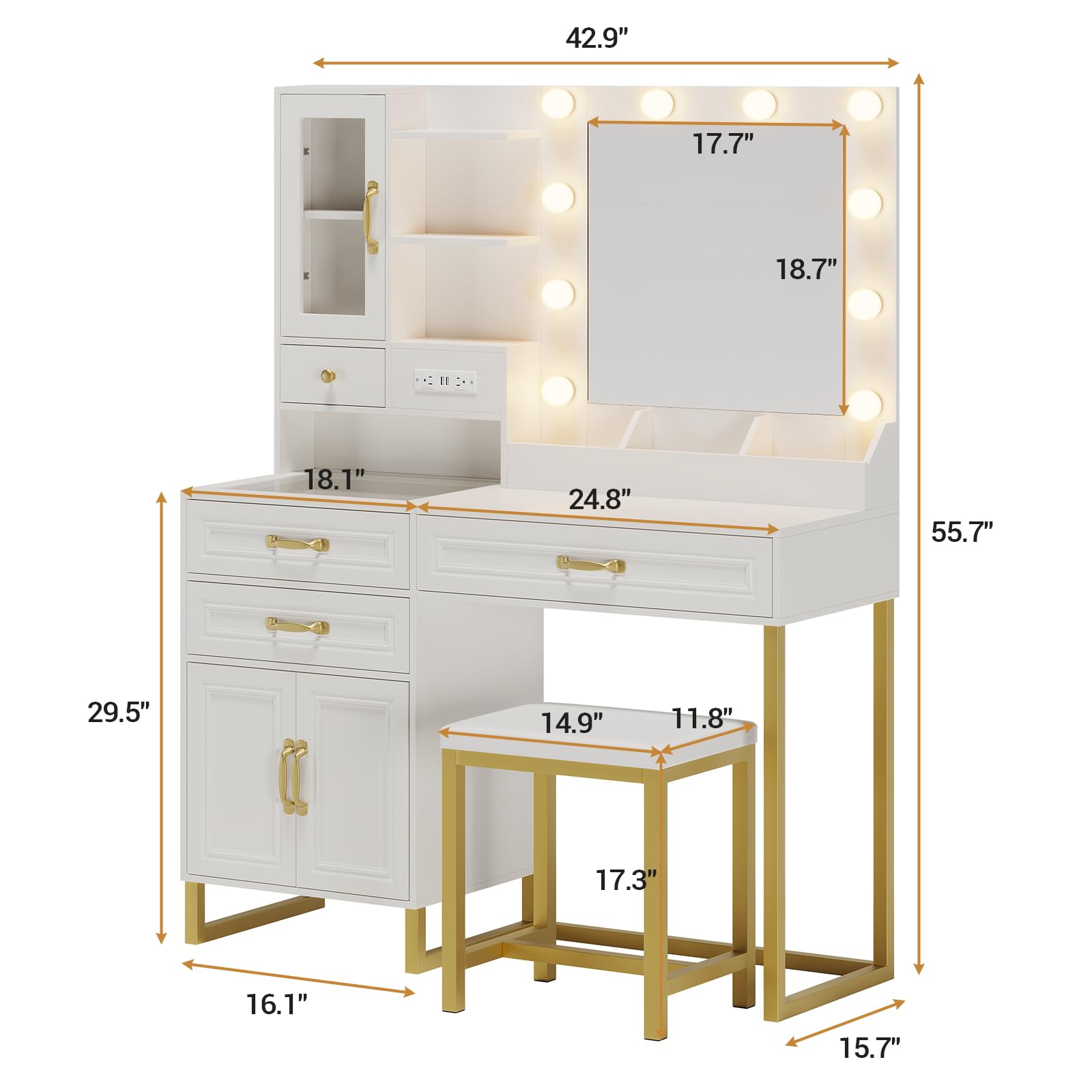 Makeup Vanity Desk with Lighted Mirror and Charging Station