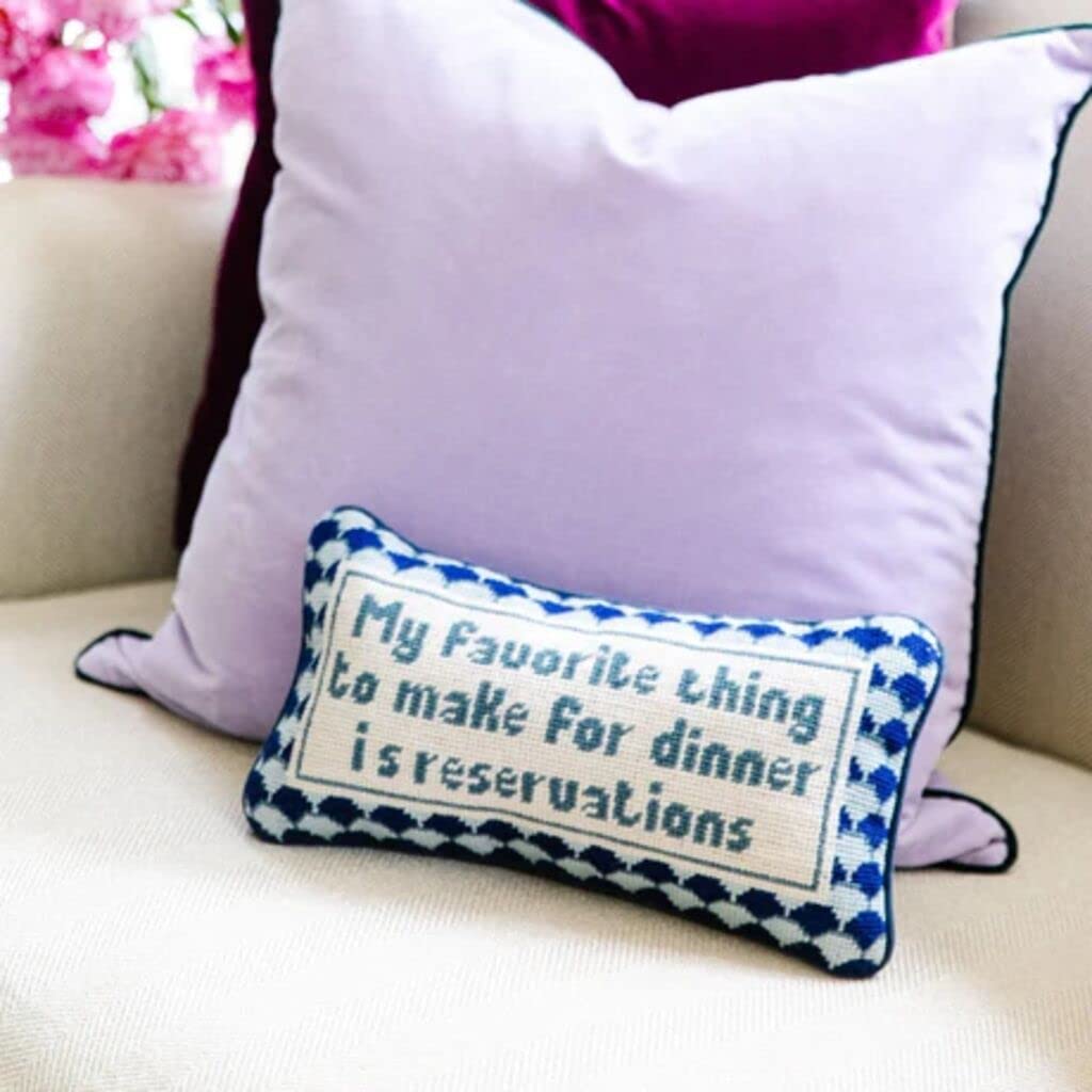 Needlepoint Decorative Throw Pillow with Reservations