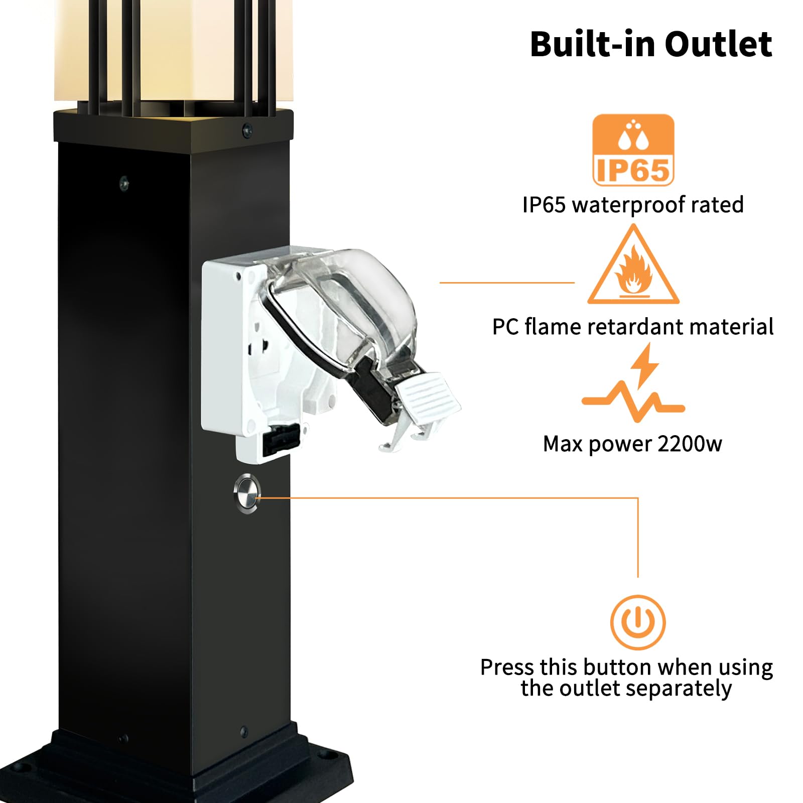 Outdoor Lamp Post with Outlet 40" Waterproof