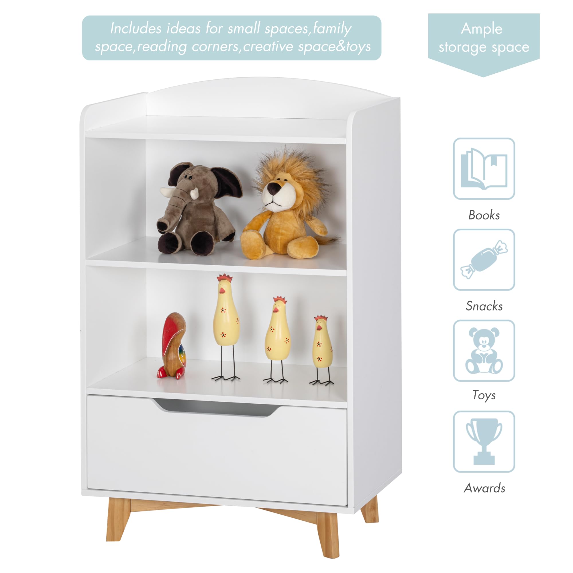 Kids Bookshelf with Storage and Drawer