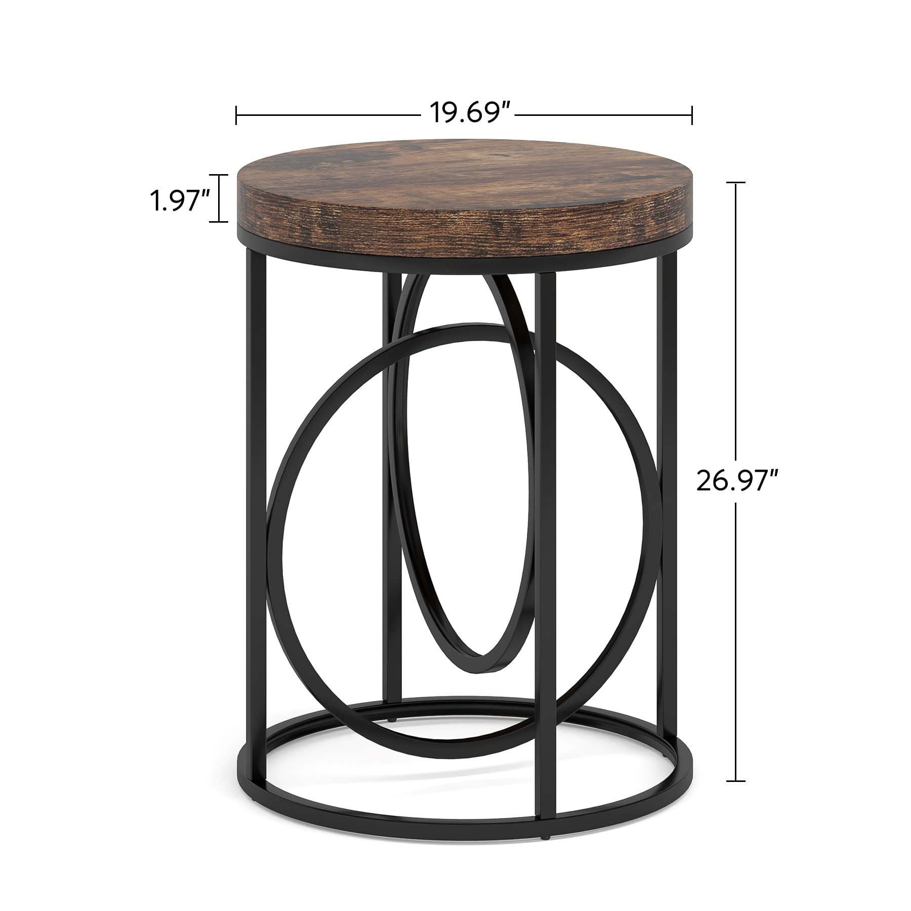 Round Industrial End Table with Metal Frame