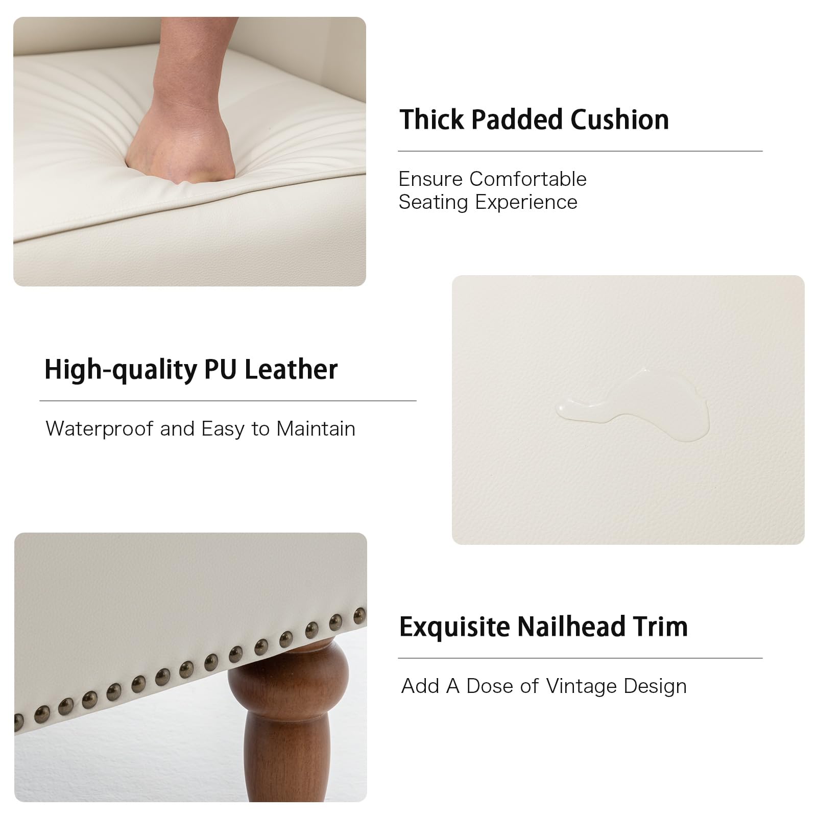 HOMEFLEX Accent Chair, Faux Leather Living Room Chairs with Nailhead Trim, Mid-Century Lounge Armchair with Solid Wood Legs, Comfy Reading Single Sofa for Bedroom, Waiting Room (White, 2 Chairs)