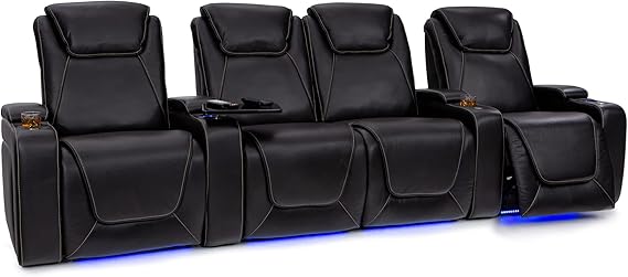 Paladin Home Theater Seating - Heat & Massage, Powered Headrest & Lumbar, Italian Leather, Row of 4