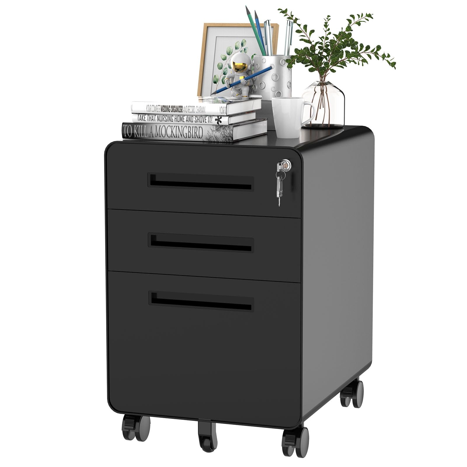 3 Drawer Mobile File Cabinet with Lock and Wheels