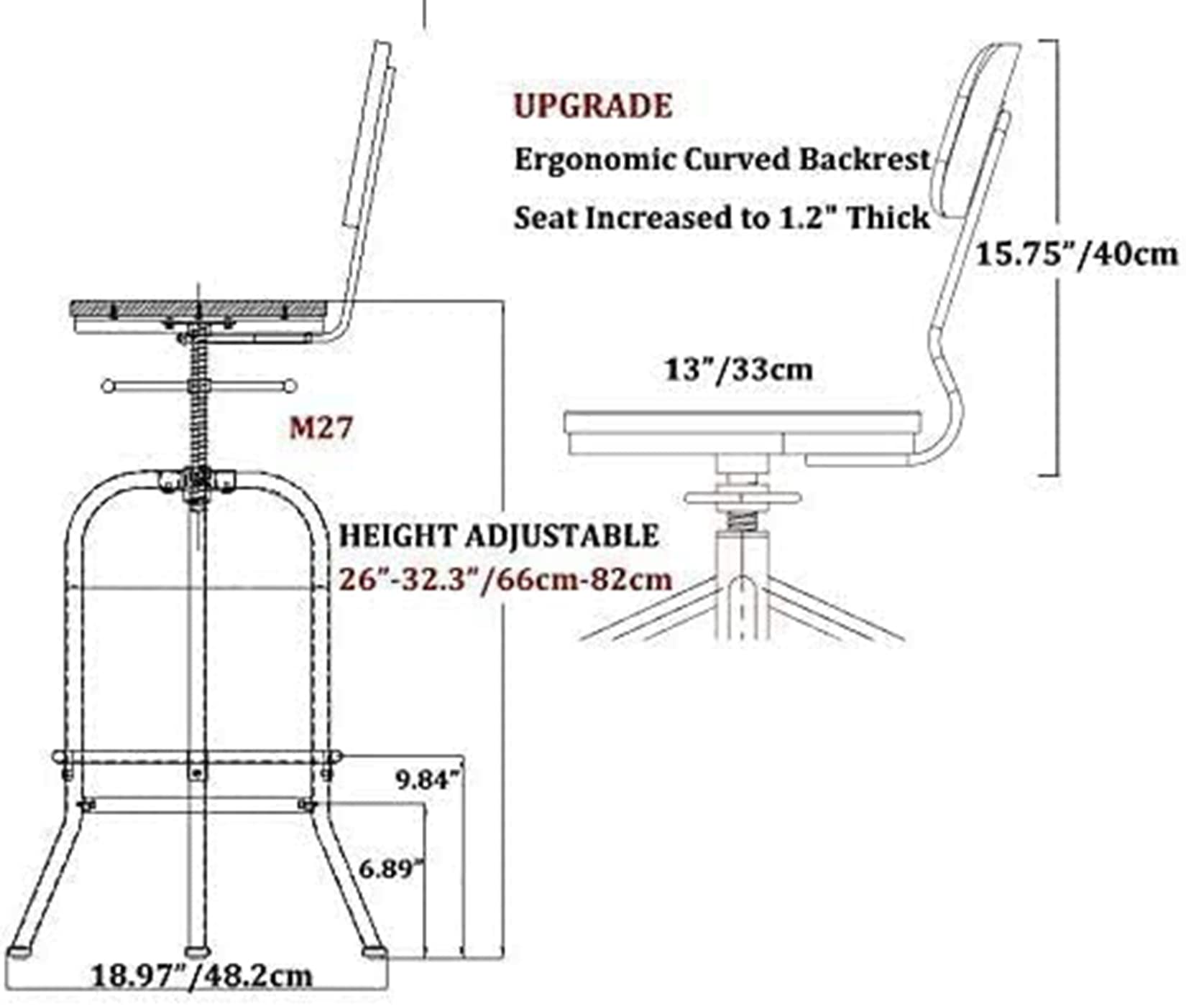 3-Piece Adjustable Height Bar Table Set with Backrest Stools