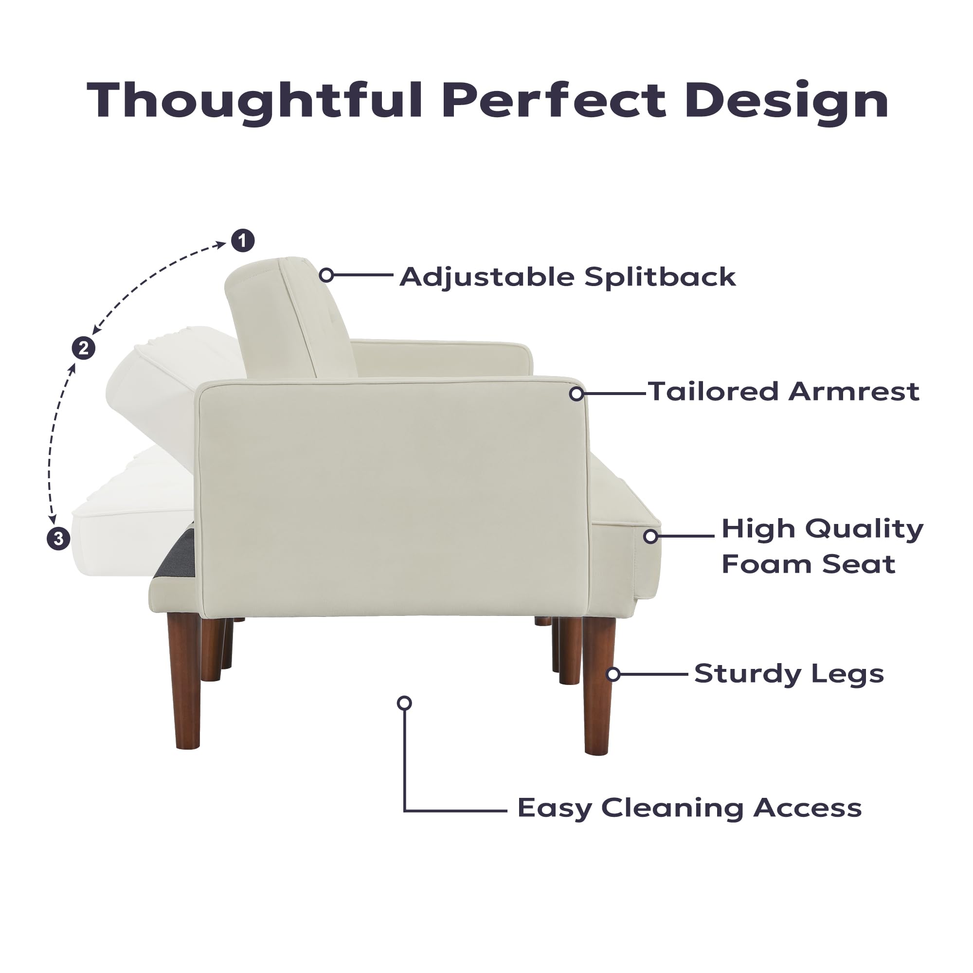 71" Velvet Futon Sofa Bed with Adjustable Backrest