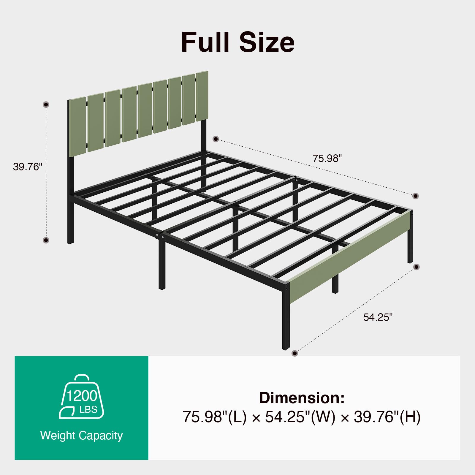 Full Size Bed Frame with Wooden Slatted Headboard