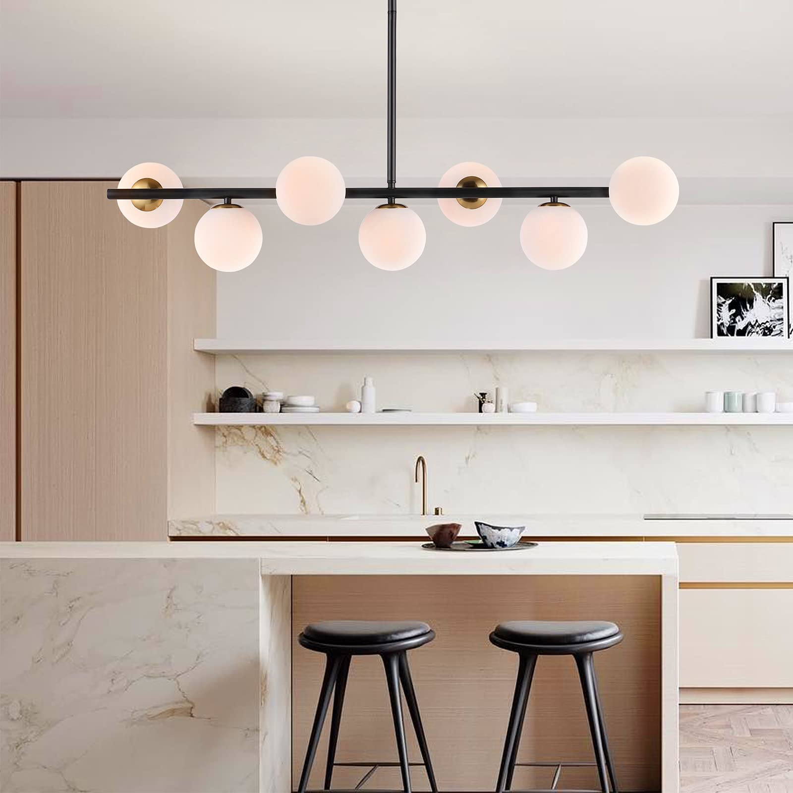 7-Light Globe Chandelier with White Glass Shade