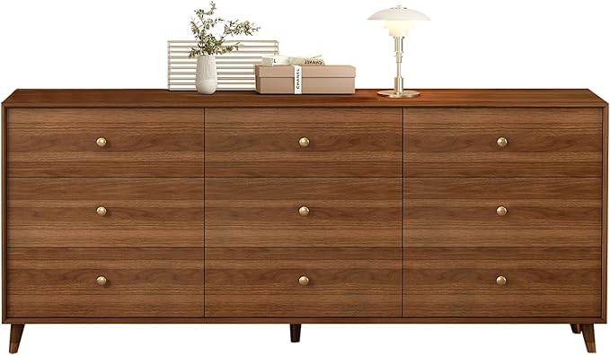 Modern 9 Drawer Dresser with Walnut Frame