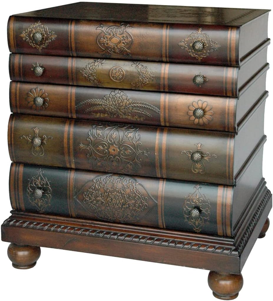 3-Drawer Antique Book Stack Accent Table
