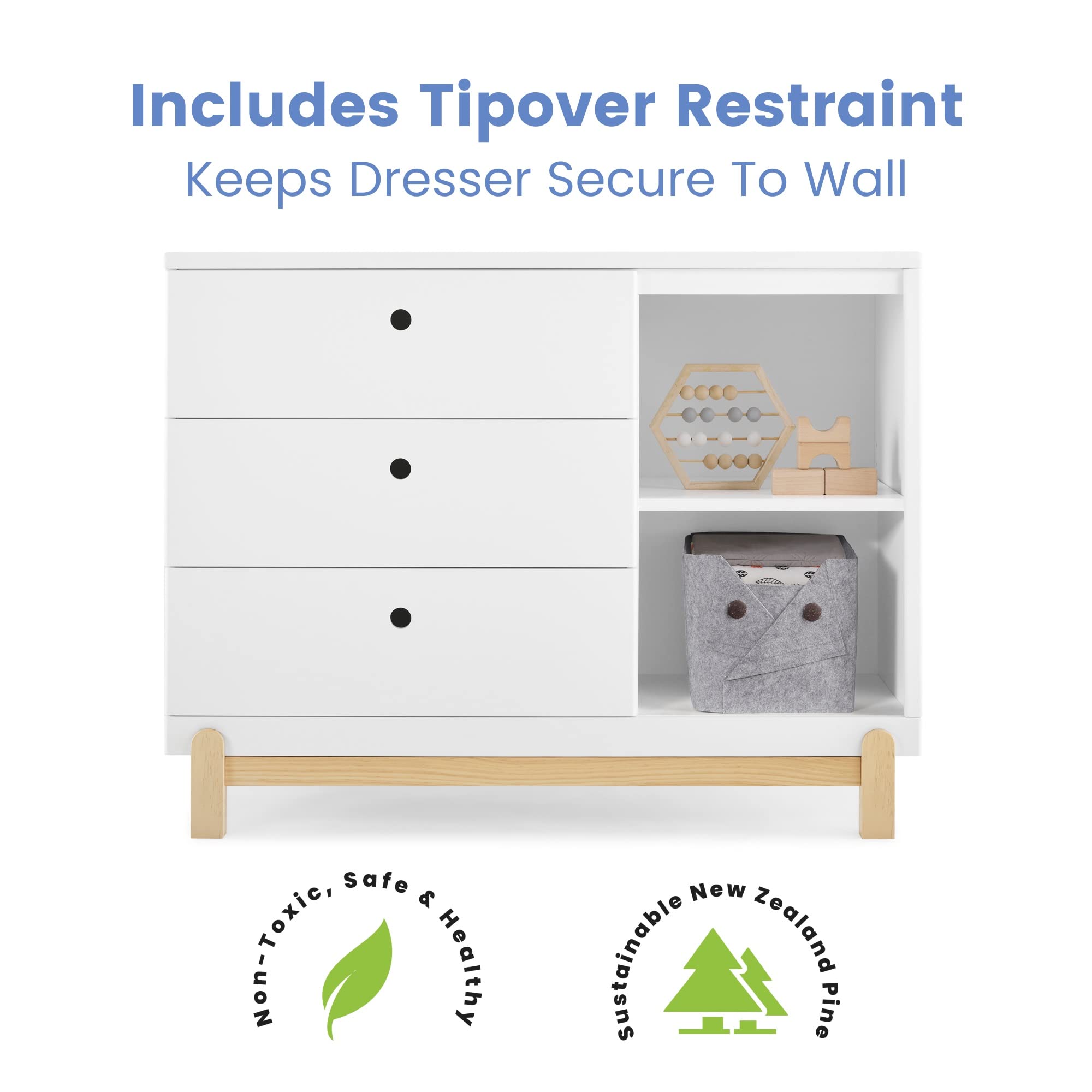 Poppy 3 Drawer Dresser with Cubbies