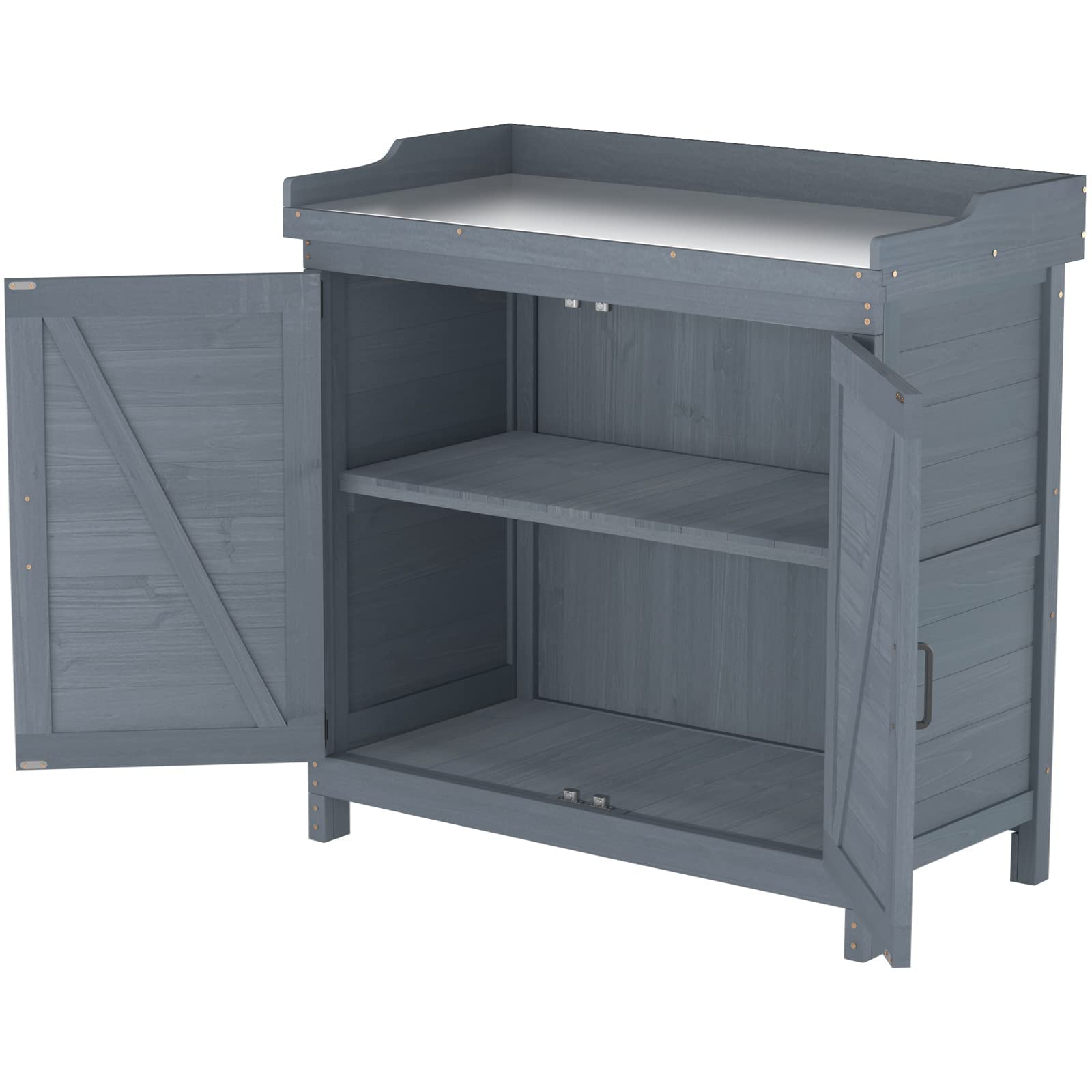 Wooden Outdoor Storage Cabinet with Potting Bench