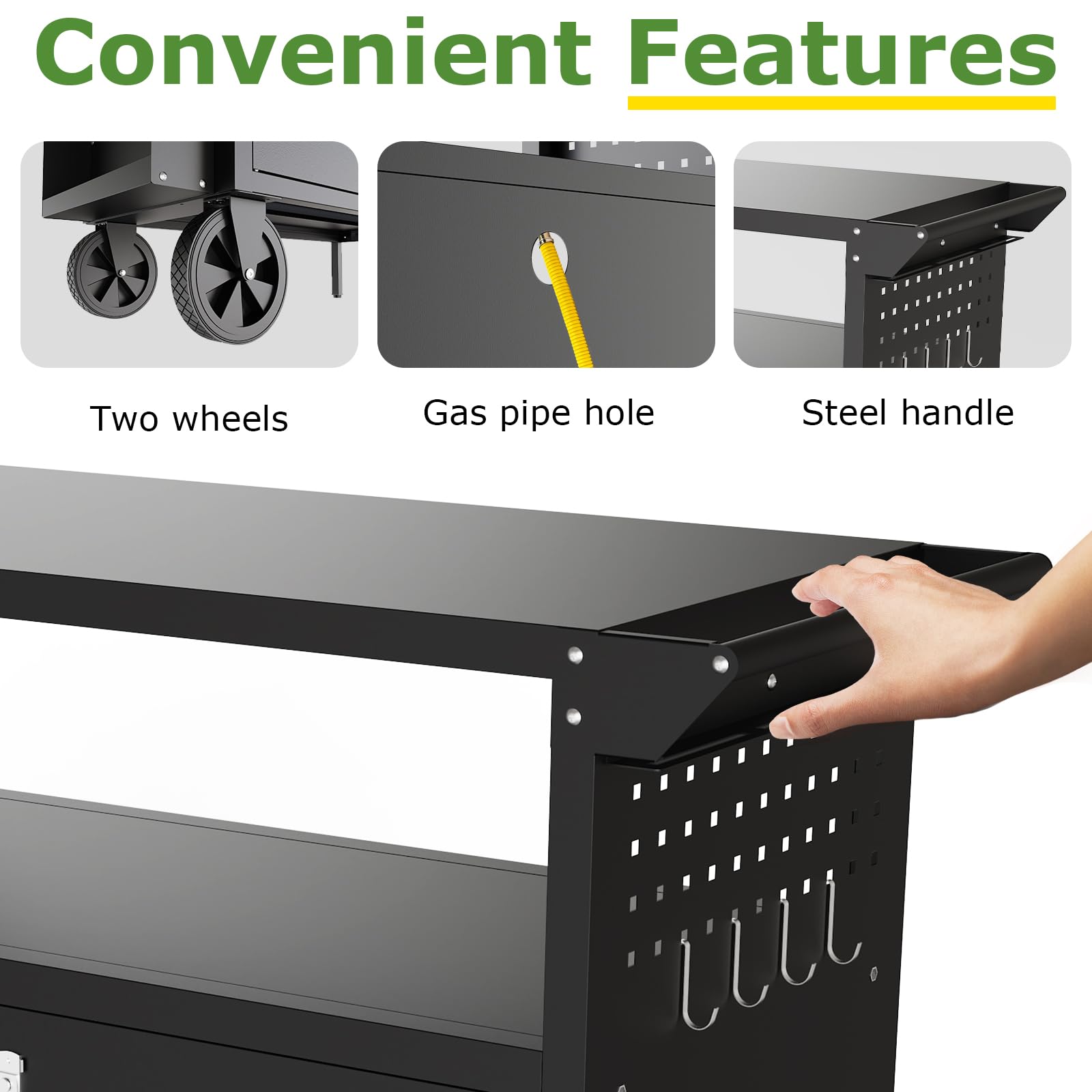 Outdoor Grill Table with Storage and Foldable Tabletop