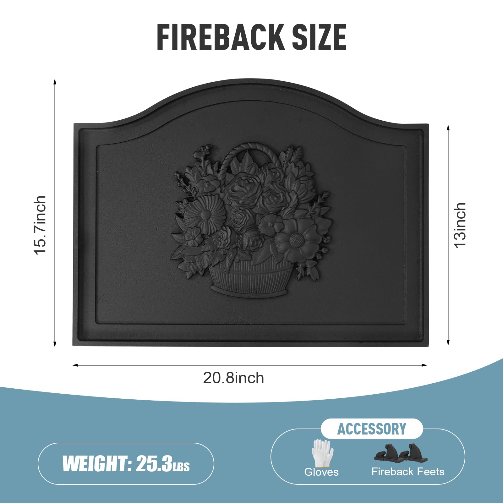 Cast Iron Fireplace Back Plate with Heat Reflector