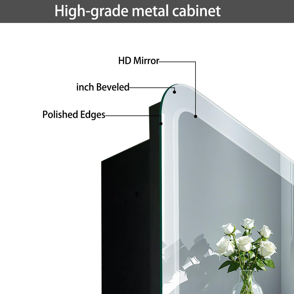 16" x 26" Frameless Medicine Cabinet with Mirror - Black