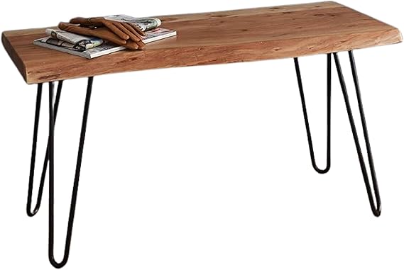 Live Edge Solid Wood Bench with Metal Hairpin Legs 36 Inch