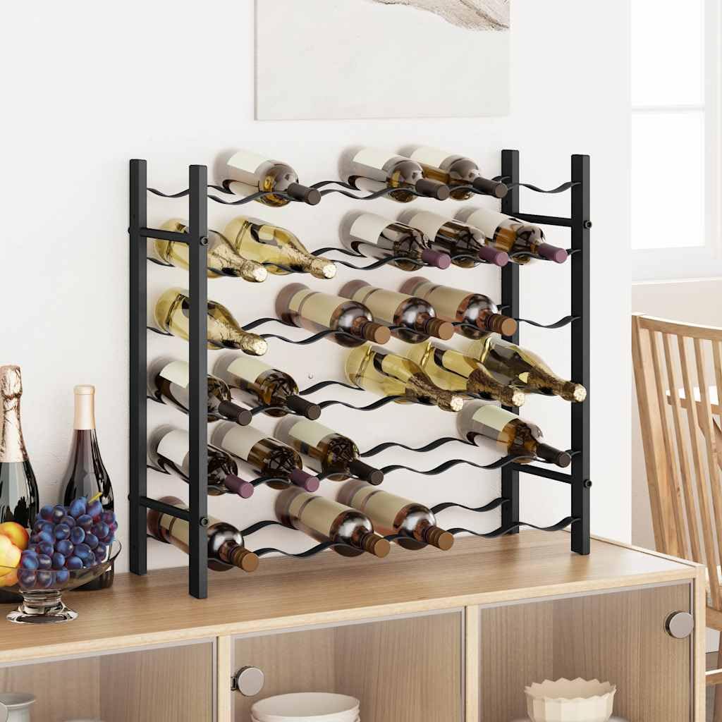 36-Bottle Wine Rack Black Iron Industrial Floor Standing