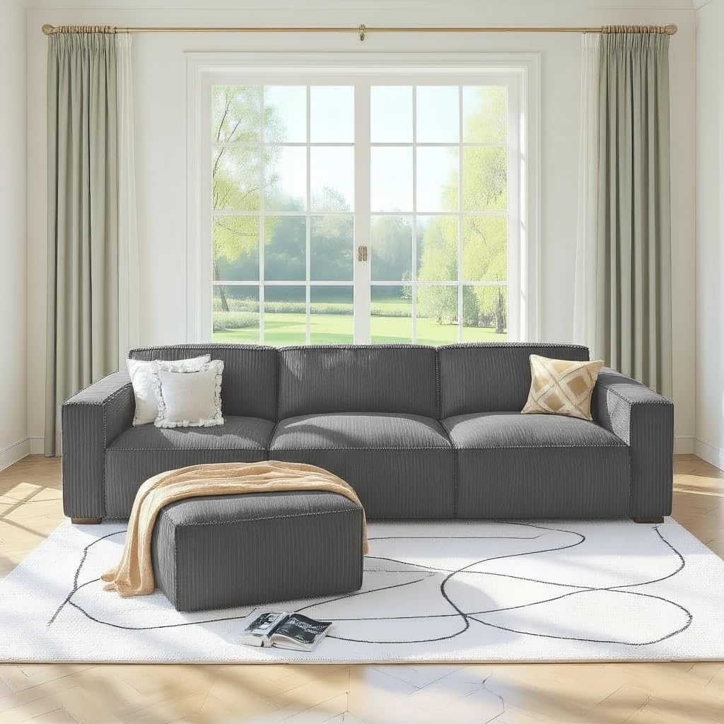 110" Cloud Sectional Couch with L-Shape Chaise and Movable Ottoman