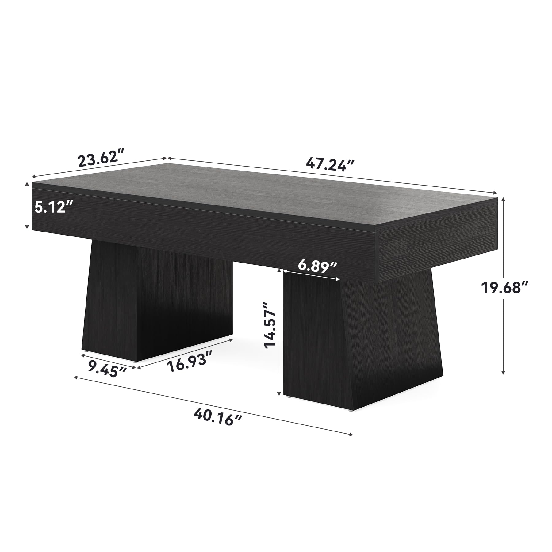 Farmhouse Coffee Table 47 Inch Rectangular Black