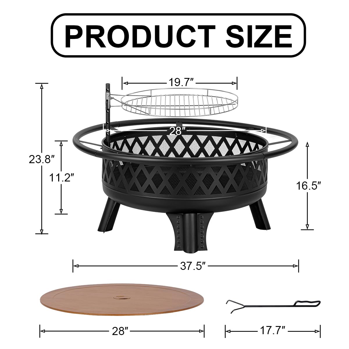 38 Inch Round Wood Burning Fire Pit with Grill