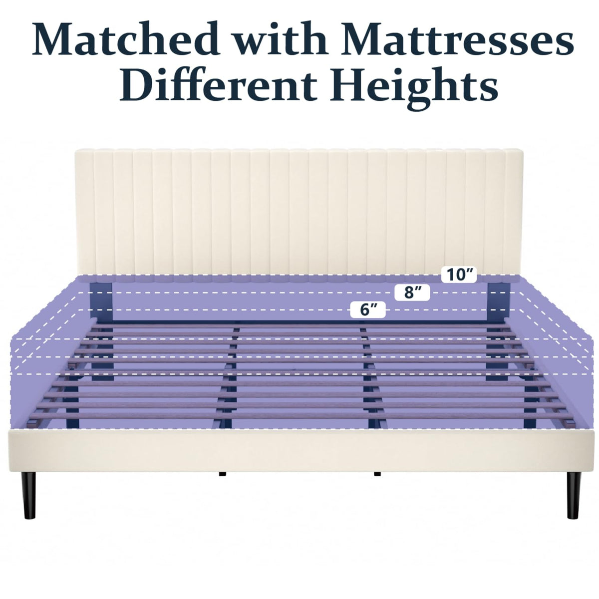 King Size Platform Bed Frame Velvet Upholstered Headboard