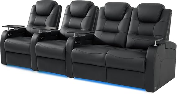 Top Grain Nappa Leather Power Recliner Home Theater Seating - Row of 5