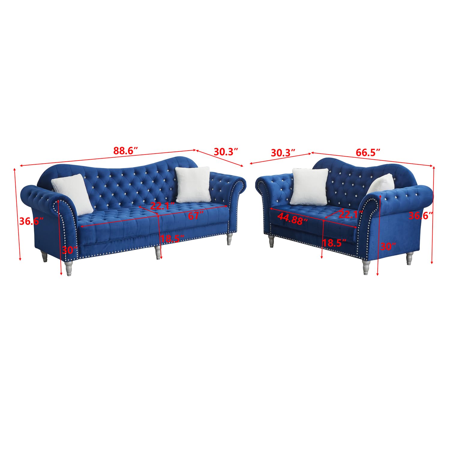 Modern 2-Piece Tufted Sofa Set with Loveseat