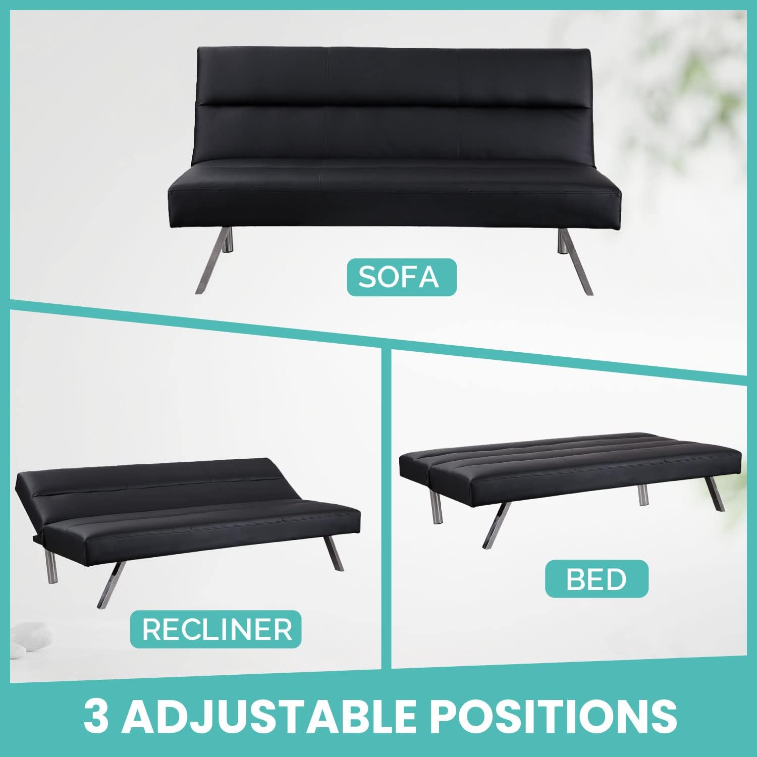 3-in-1 Convertible Futon Sofa Bed