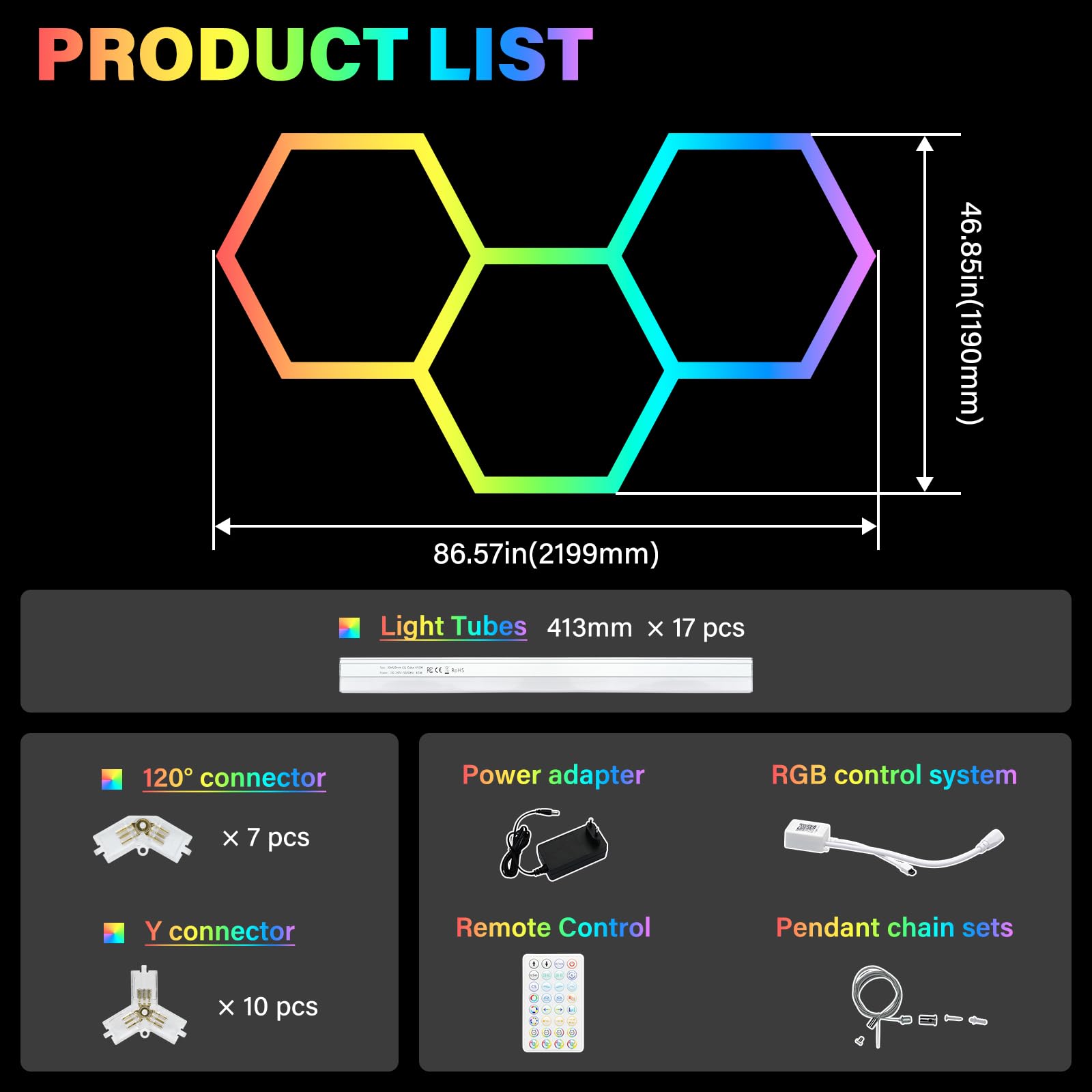Hexagon RGB LED Wall Lights with Music Sync