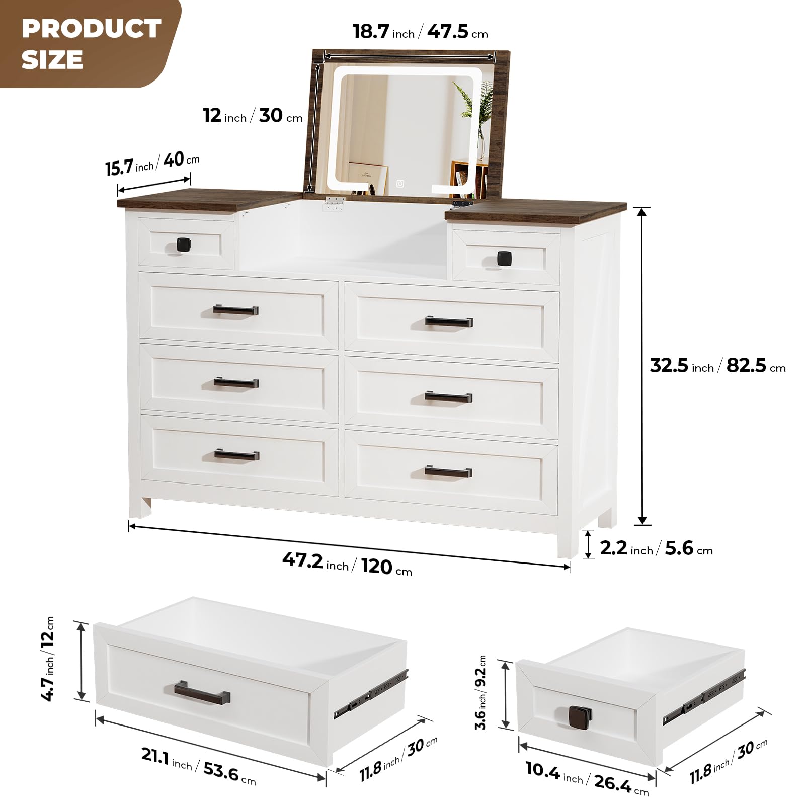 8 Drawer Dresser with LED Mirror