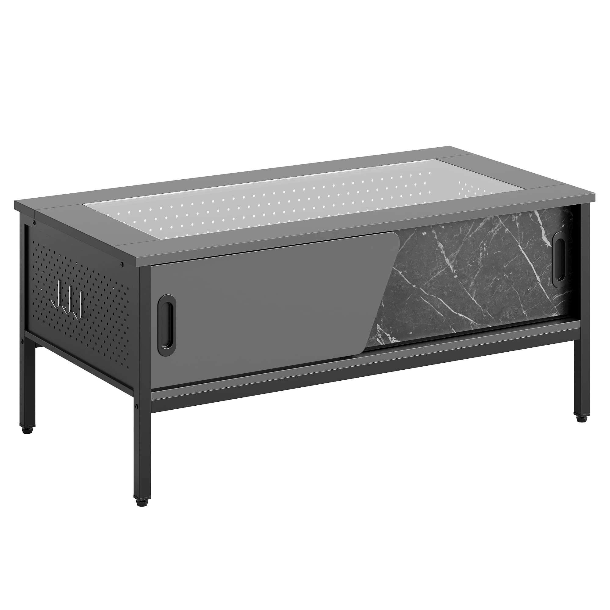 42 Inch LED Coffee Table with Storage and Glass Top