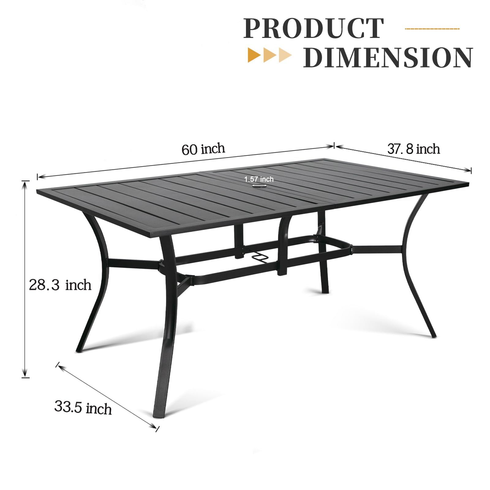 60" Metal Outdoor Dining Table with Umbrella Hole