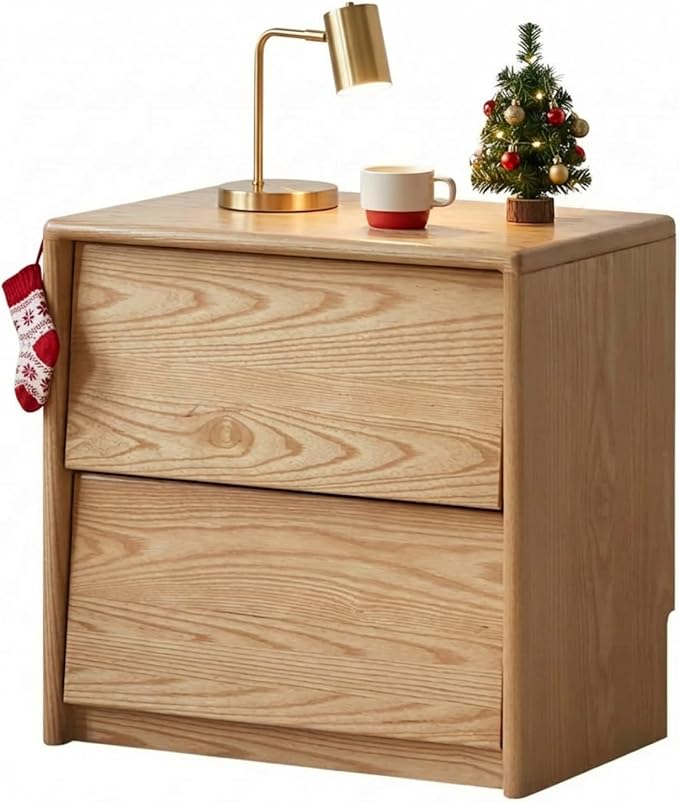 White Wood Nightstand with 2 Drawers