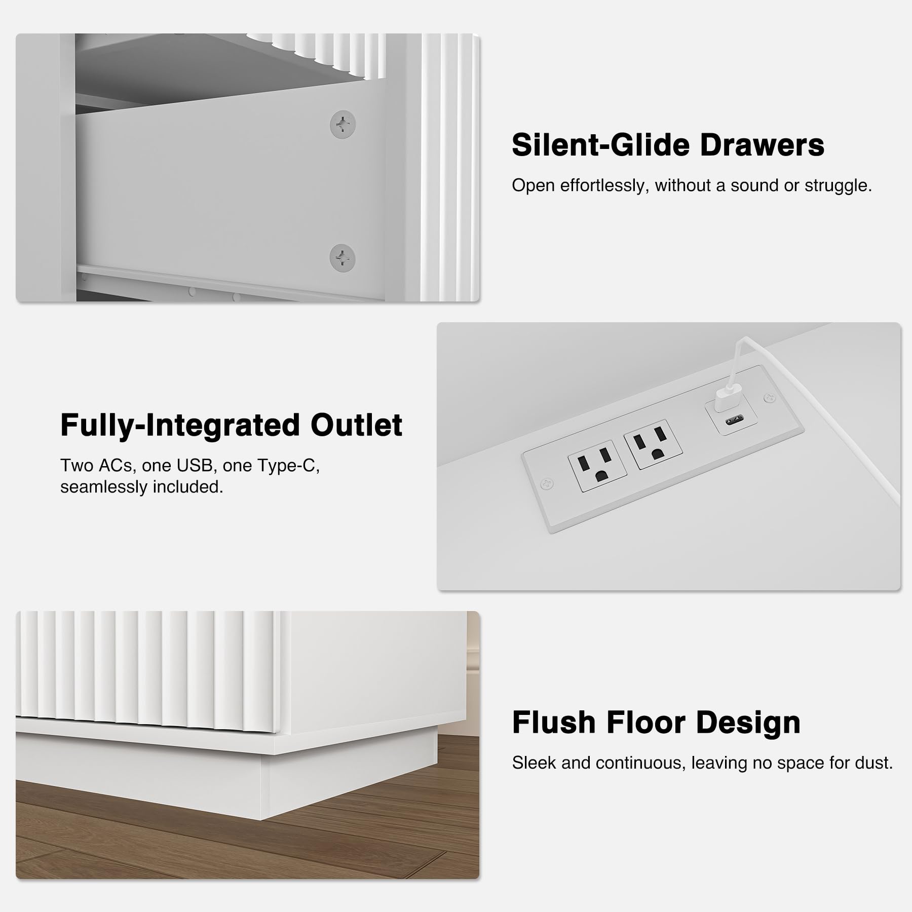 LED Nightstands with Charging Station and Sliding Top