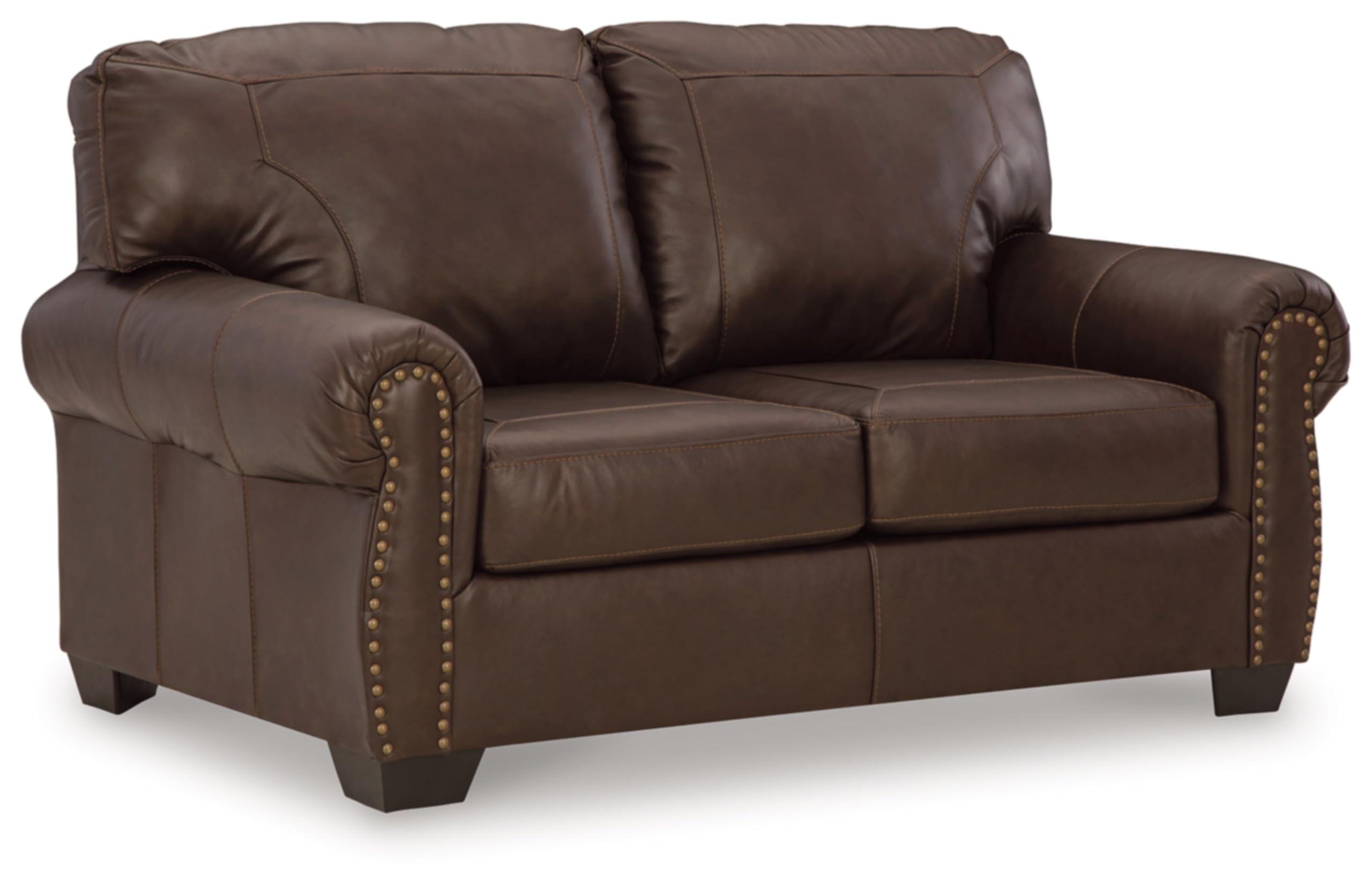 Traditional Leather Loveseat with Nailhead Trim