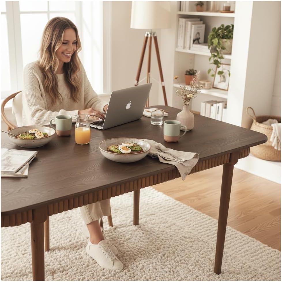 63 Inch Solid Wood Dining Table for 4-6