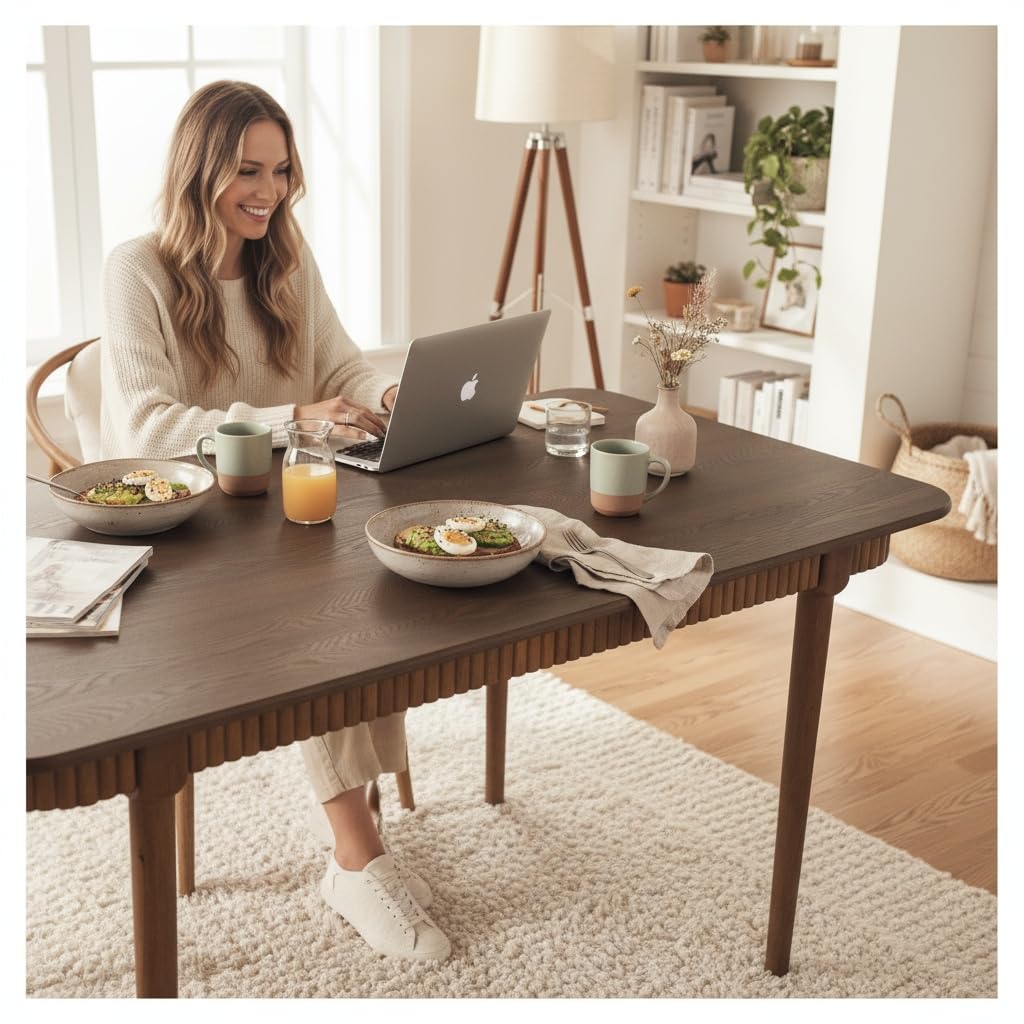 63 Inch Solid Wood Dining Table for 4-6